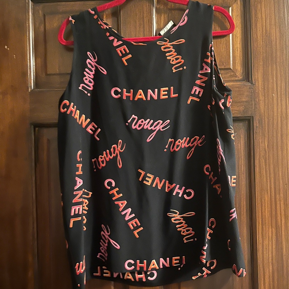 CHANEL Black and Red Logo Tank Top